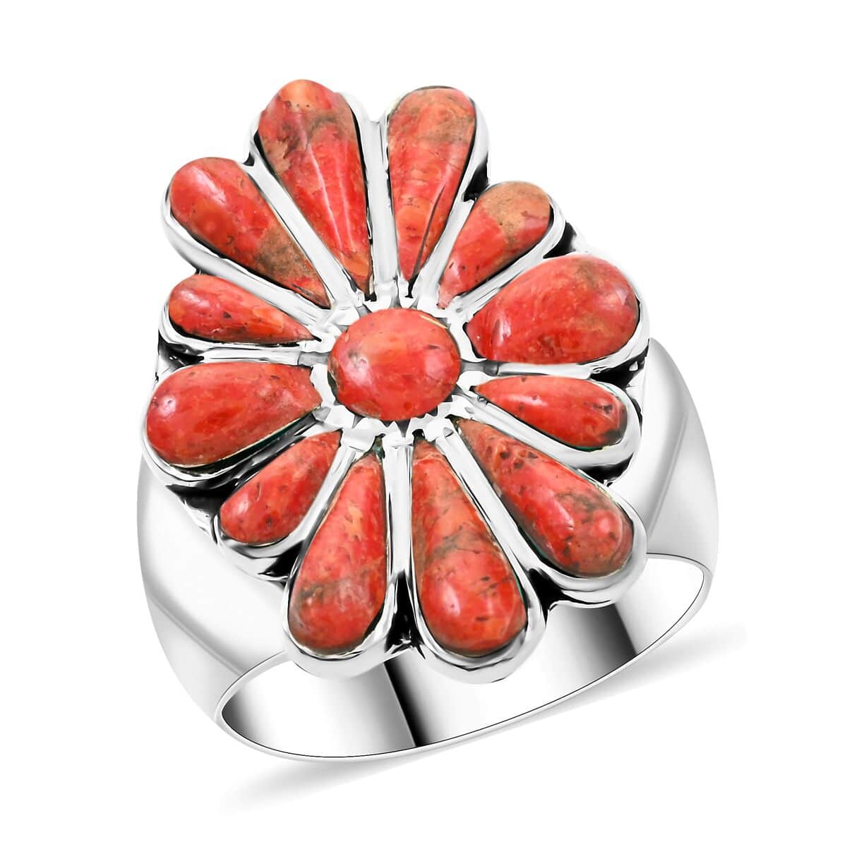 Santa Fe Style Red Coral Ring in Sterling Silver (Size 6.0) image number 0