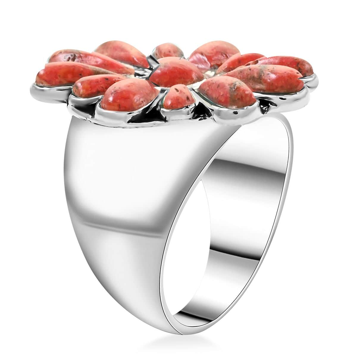 Santa Fe Style Red Coral Ring in Sterling Silver (Size 6.0) image number 3