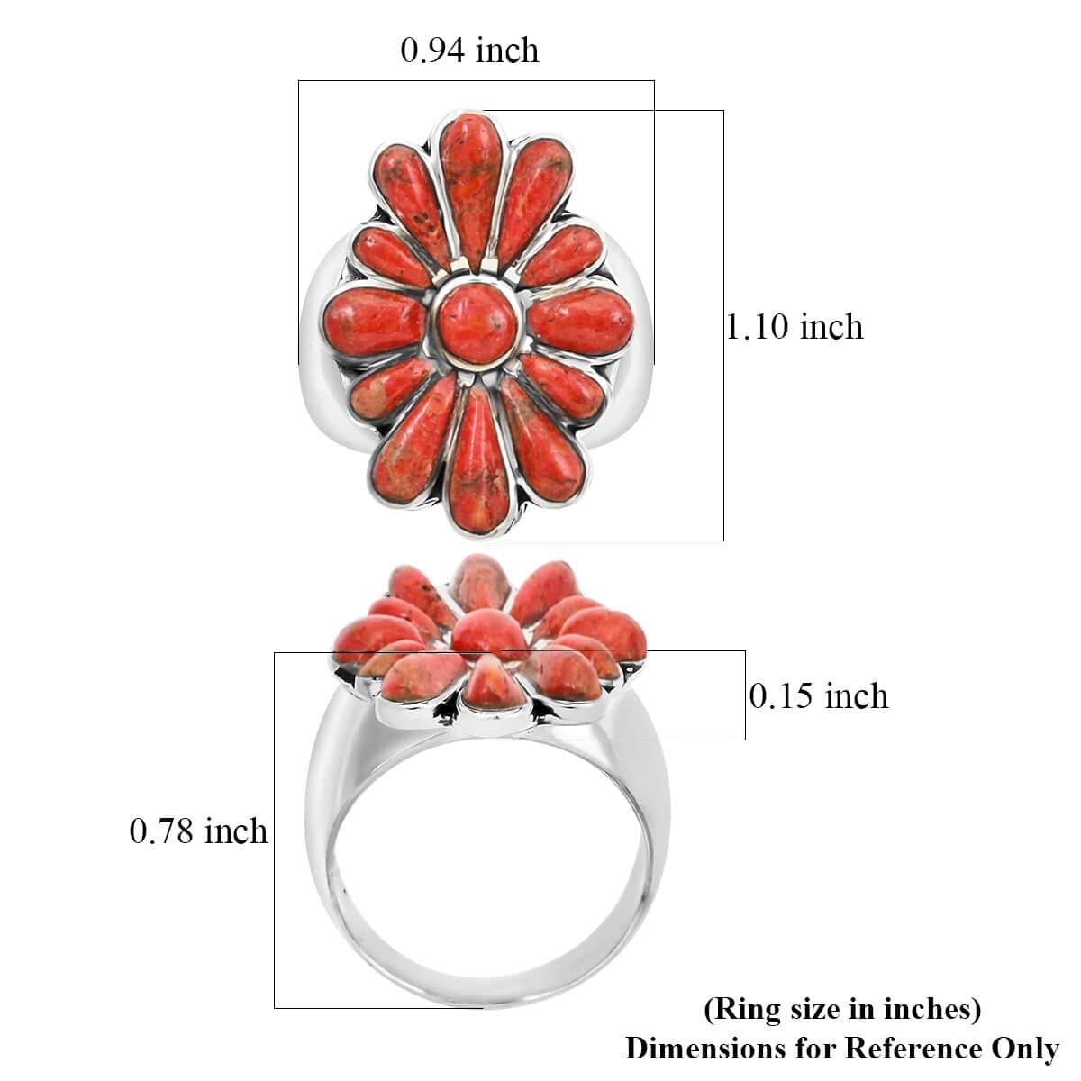 Santa Fe Style Red Coral Ring in Sterling Silver (Size 6.0) image number 4