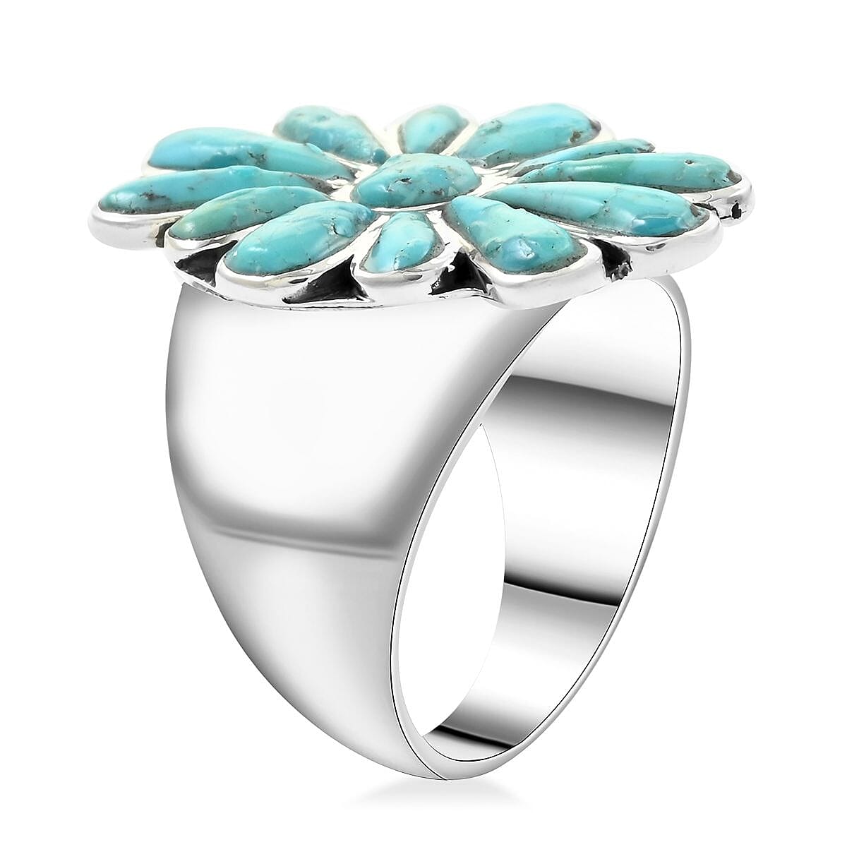 Santa Fe Style Kingman Turquoise Ring in Sterling Silver (Size 10.0) 4.80 ctw image number 3