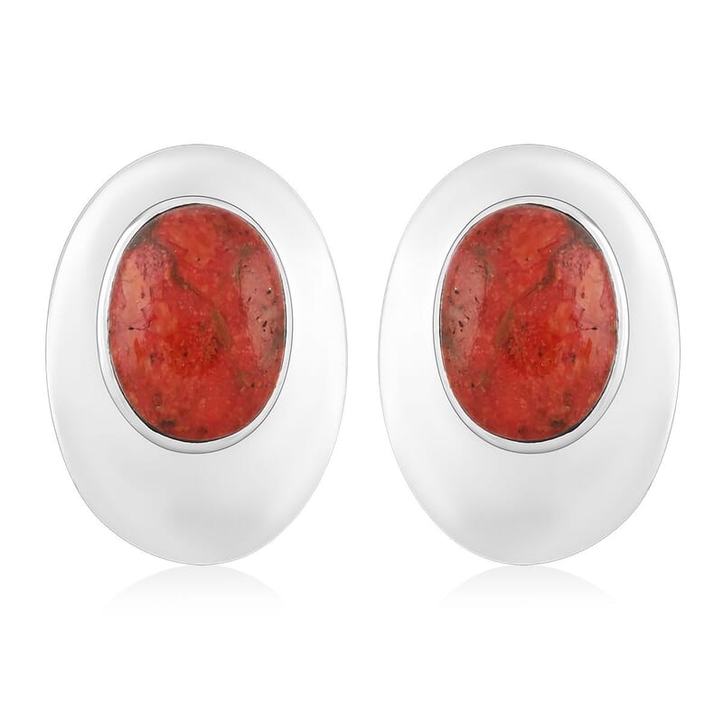 Santa Fe Style Red Coral Earrings in Sterling Silver