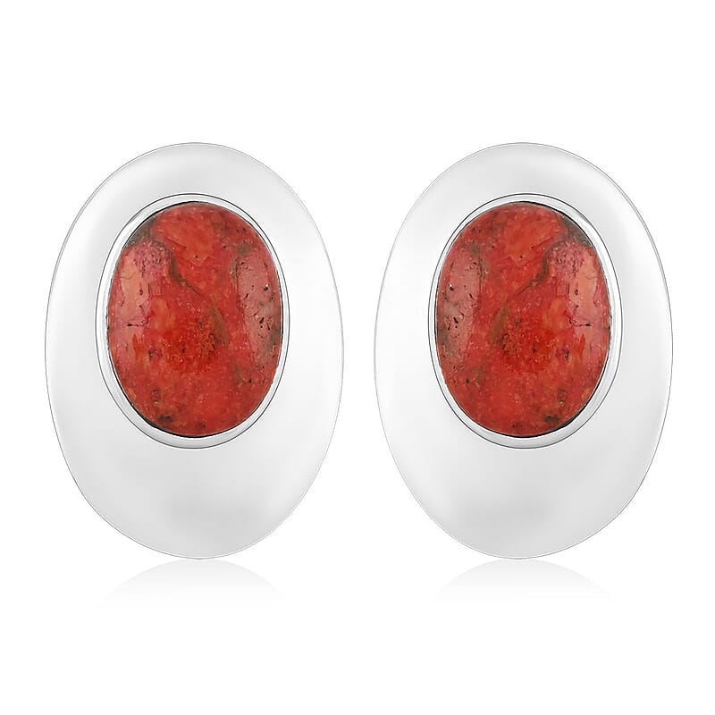 Santa Fe Style Red Coral Earrings in Sterling Silver