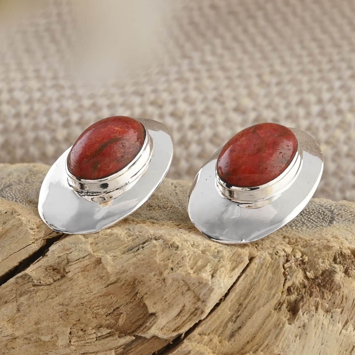 Santa Fe Style Red Coral Earrings in Sterling Silver image number 1