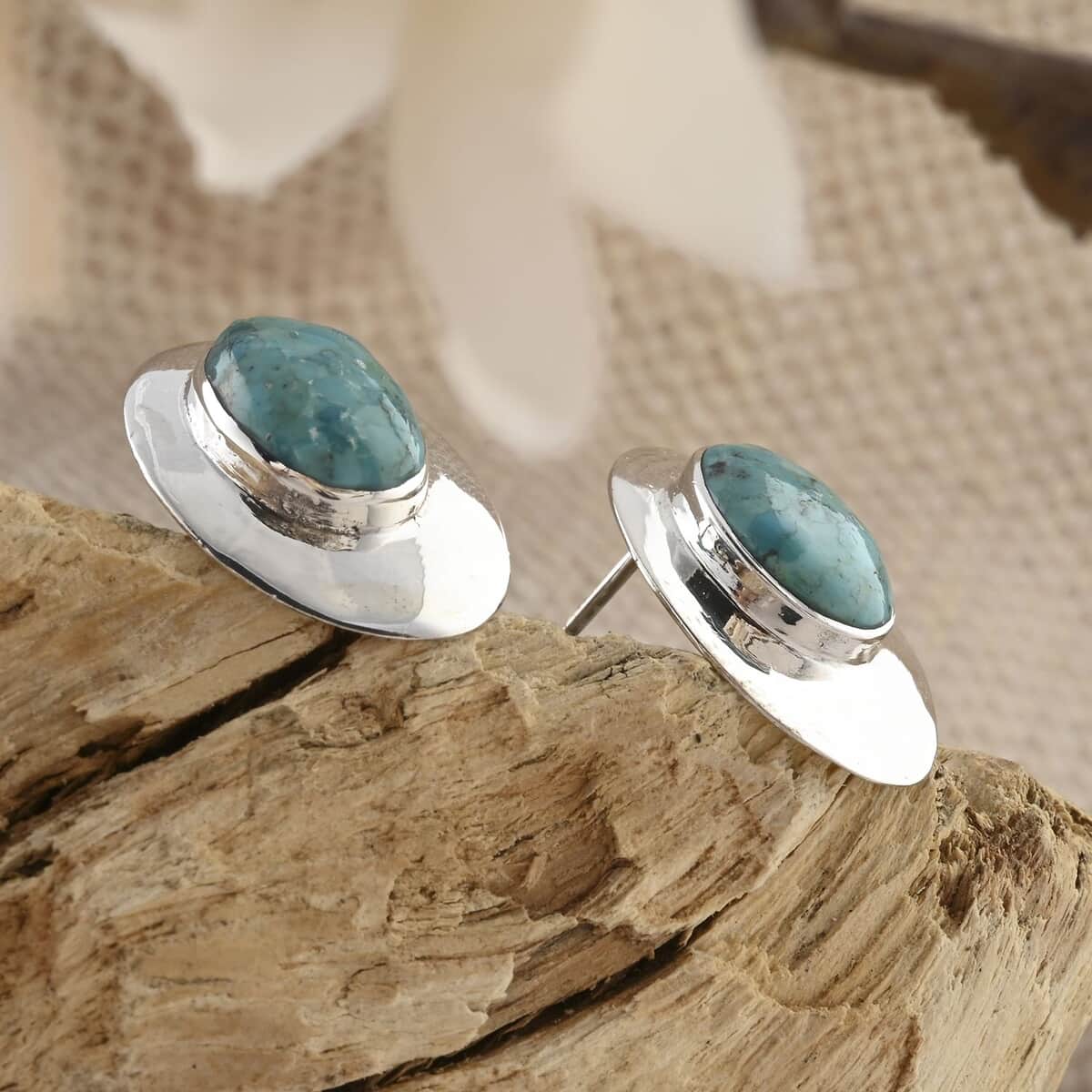 Santa Fe Style Kingman Turquoise Earrings in Sterling Silver 4.50 ctw image number 1