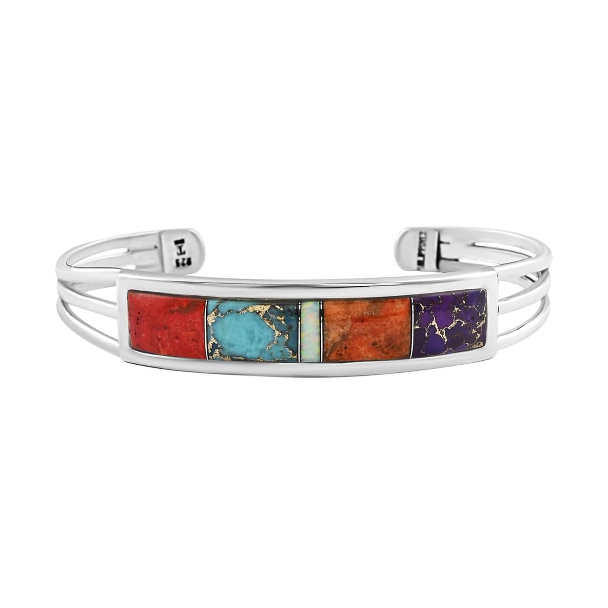 Santa Fe Style Multi Gemstone Cuff Bracelet in Sterling Silver (6.50 In) 4.00 ctw image number 0