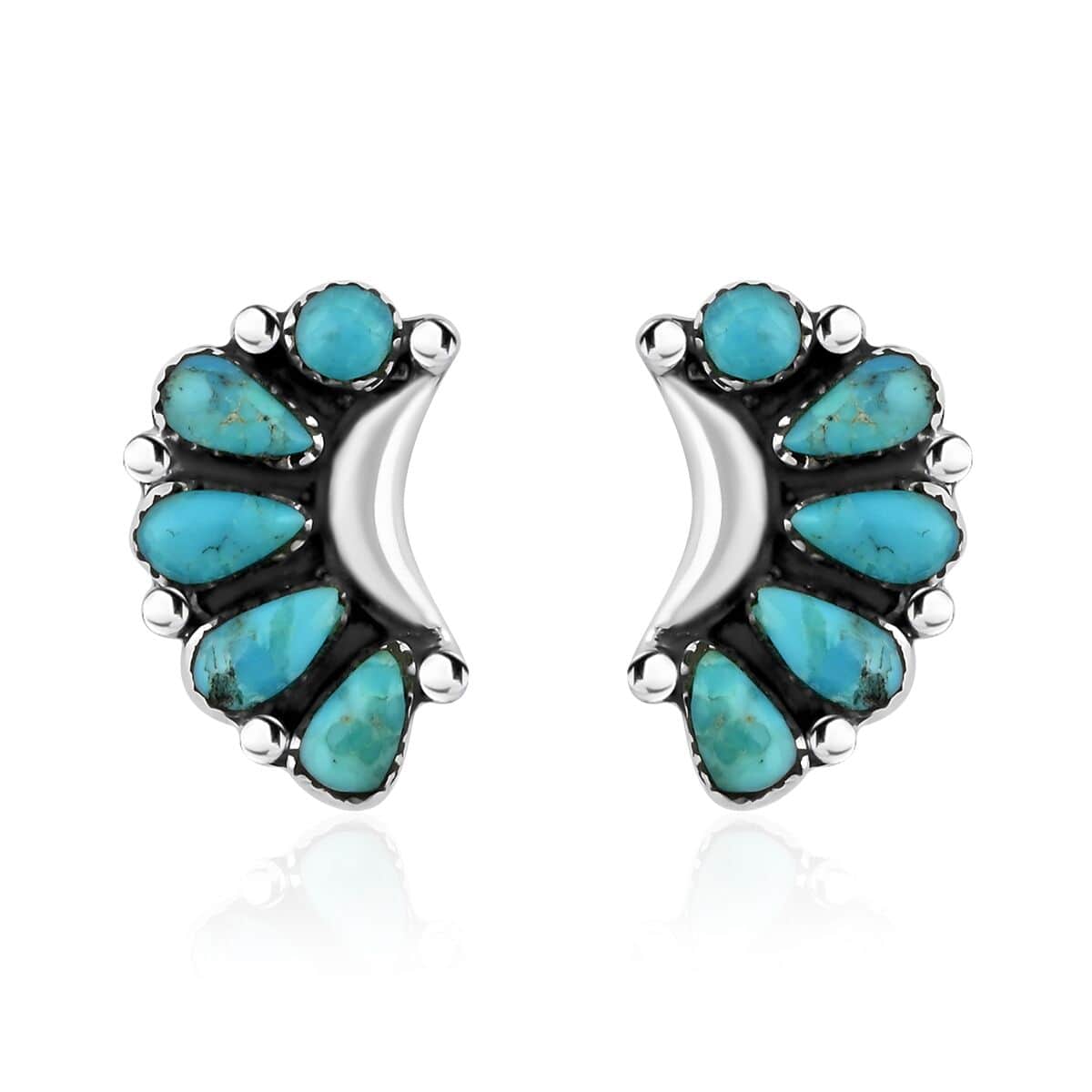 Santa Fe Style Kingman Turquoise Earrings in Sterling Silver 2.50 ctw image number 0