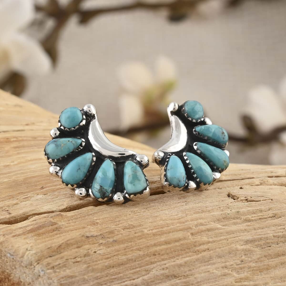 Santa Fe Style Kingman Turquoise Earrings in Sterling Silver 2.50 ctw image number 1