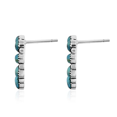 Santa Fe Style Kingman Turquoise Earrings in Sterling Silver 2.50 ctw