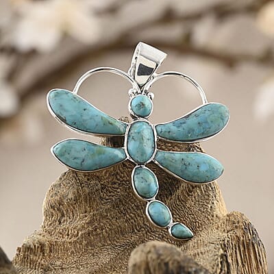 Santa Fe Style Kingman Turquoise Pendant in Sterling Silver 7.65 ctw