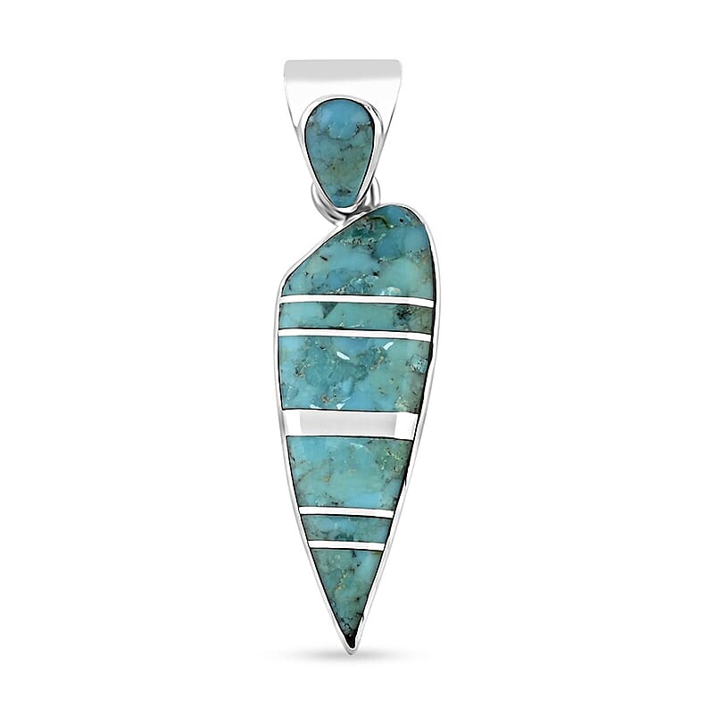 Santa Fe Style Kingman Turquoise Pendant in Sterling Silver 4.50 ctw