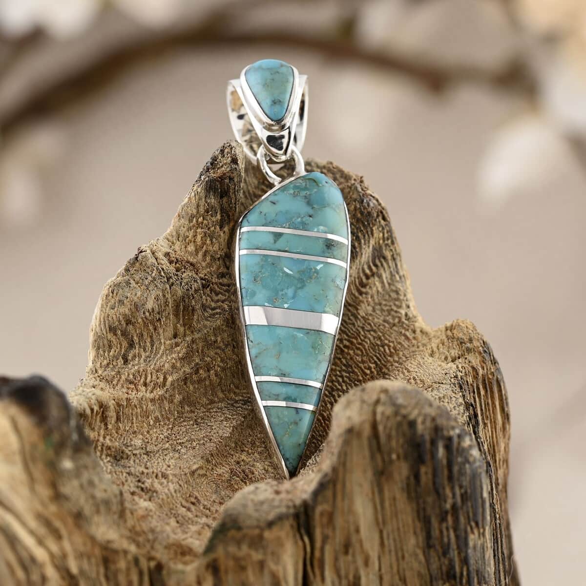 Santa Fe Style Kingman Turquoise Pendant in Sterling Silver 4.50 ctw image number 1