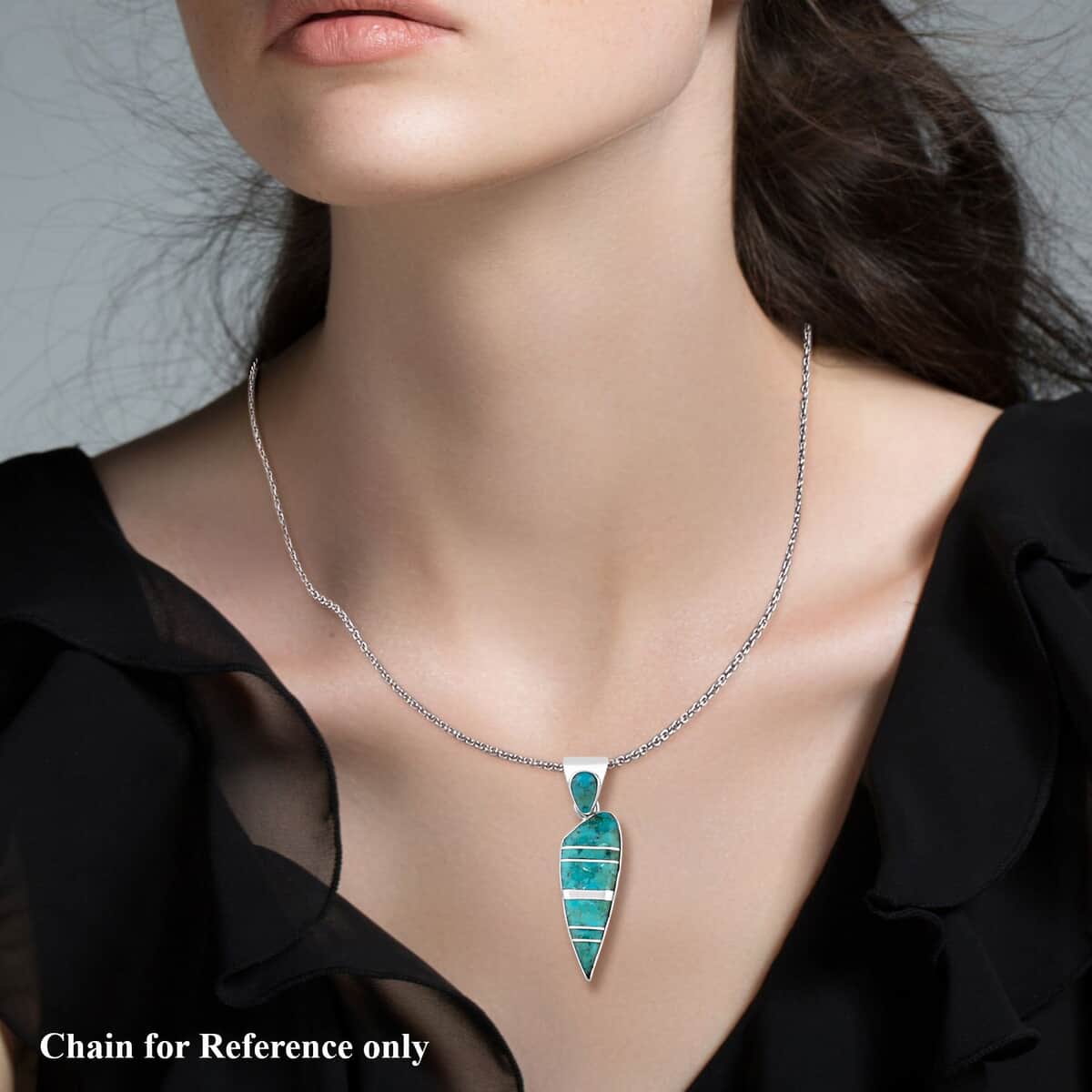Santa Fe Style Kingman Turquoise Pendant in Sterling Silver 4.50 ctw image number 2