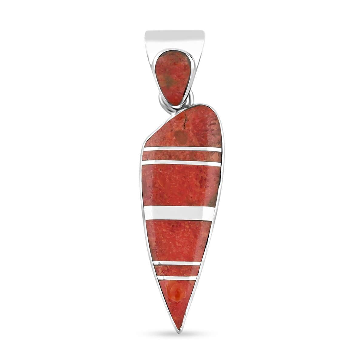 Santa Fe Style Red Coral Pendant in Sterling Silver image number 0