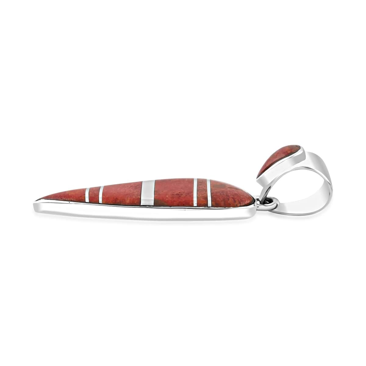 Santa Fe Style Red Coral Pendant in Sterling Silver image number 3