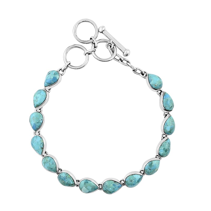 Santa Fe Style Kingman Turquoise Bracelet in Sterling Silver (7.50 In) 19.25 ctw
