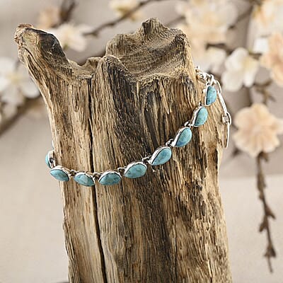 Santa Fe Style Kingman Turquoise Bracelet in Sterling Silver (7.50 In) 19.25 ctw