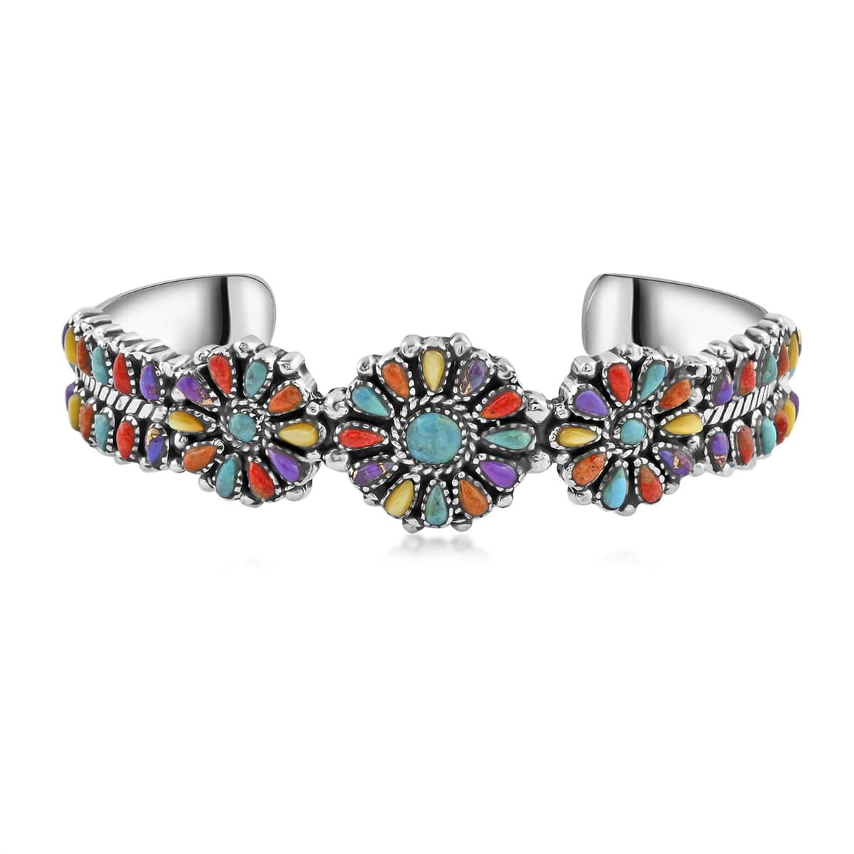 Santa Fe Style Multi Gemstones Cuff Bracelet in Sterling Silver (6.50 In) 8.10 ctw image number 0