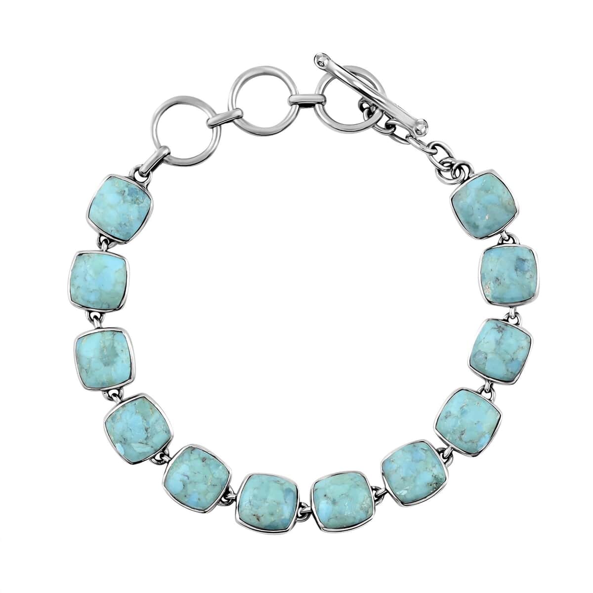 Santa Fe Style Kingman Turquoise Bracelet in Sterling Silver (7.50 In) 19.25 ctw image number 0