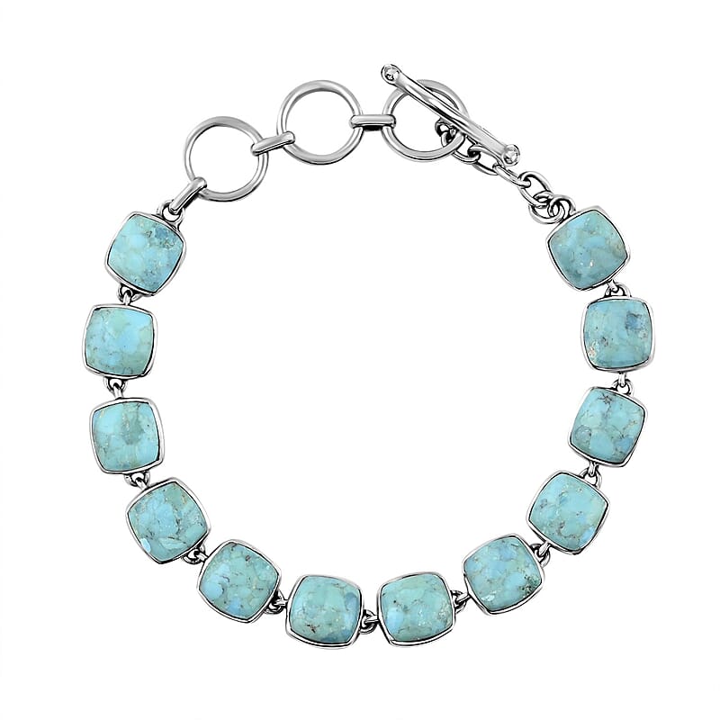 Santa Fe Style Kingman Turquoise Bracelet in Sterling Silver (7.50 In) 19.25 ctw