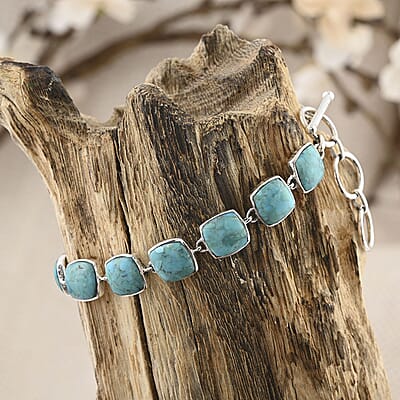 Santa Fe Style Kingman Turquoise Bracelet in Sterling Silver (7.50 In) 19.25 ctw