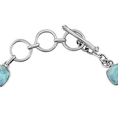 Santa Fe Style Kingman Turquoise Bracelet in Sterling Silver (7.50 In) 19.25 ctw
