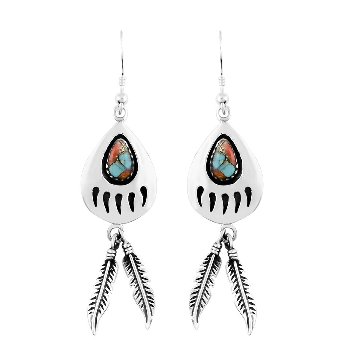 Santa Fe Style Spiny Turquoise Earrings in Sterling Silver 3.50 ctw image number 0