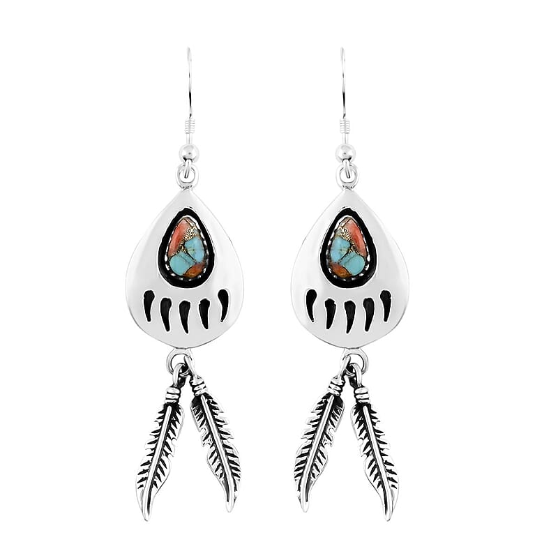 Santa Fe Style Spiny Turquoise Earrings in Sterling Silver 3.50 ctw