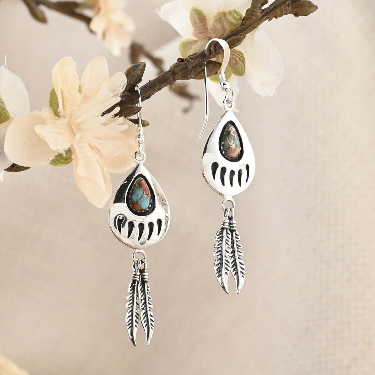 Santa Fe Style Spiny Turquoise Earrings in Sterling Silver 3.50 ctw image number 1