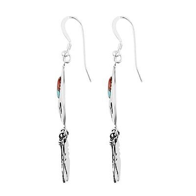 Santa Fe Style Spiny Turquoise Earrings in Sterling Silver 3.50 ctw