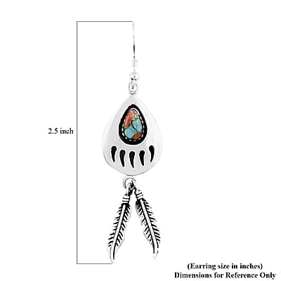 Santa Fe Style Spiny Turquoise Earrings in Sterling Silver 3.50 ctw