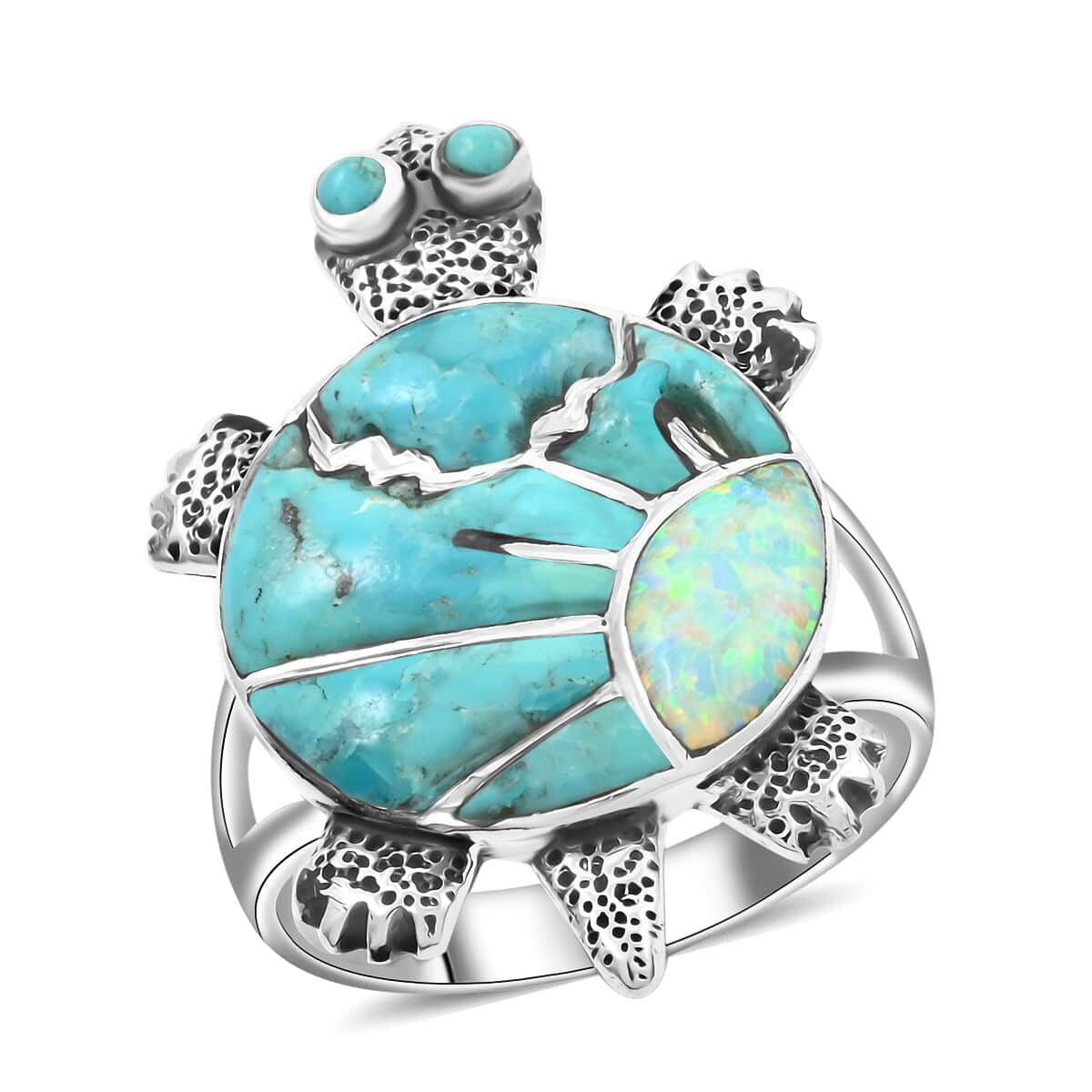 Santa Fe Style Kingman Turquoise and Opal Ring in Sterling Silver (Size 10.0) 1.10 ctw image number 0