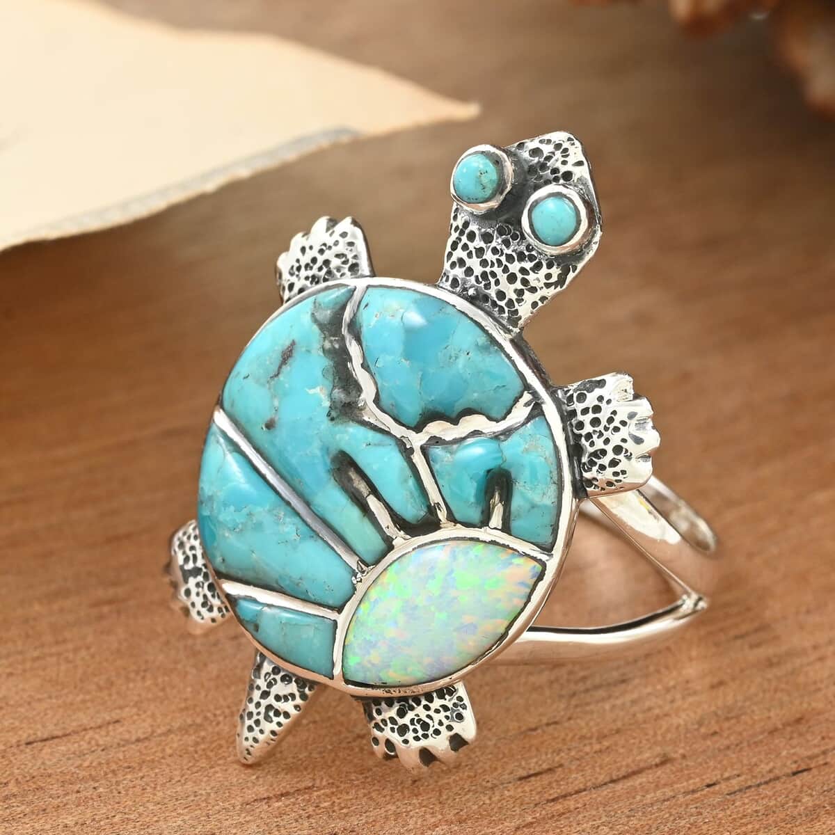 Santa Fe Style Kingman Turquoise and Opal Ring in Sterling Silver (Size 10.0) 1.10 ctw image number 1