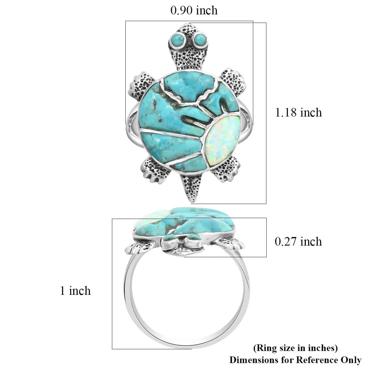 Santa Fe Style Kingman Turquoise and Opal Ring in Sterling Silver (Size 10.0) 1.10 ctw image number 4