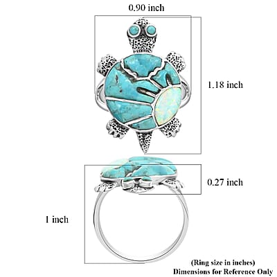 Santa Fe Style Kingman Turquoise and Opal Ring in Sterling Silver (Size 10.0) 1.10 ctw