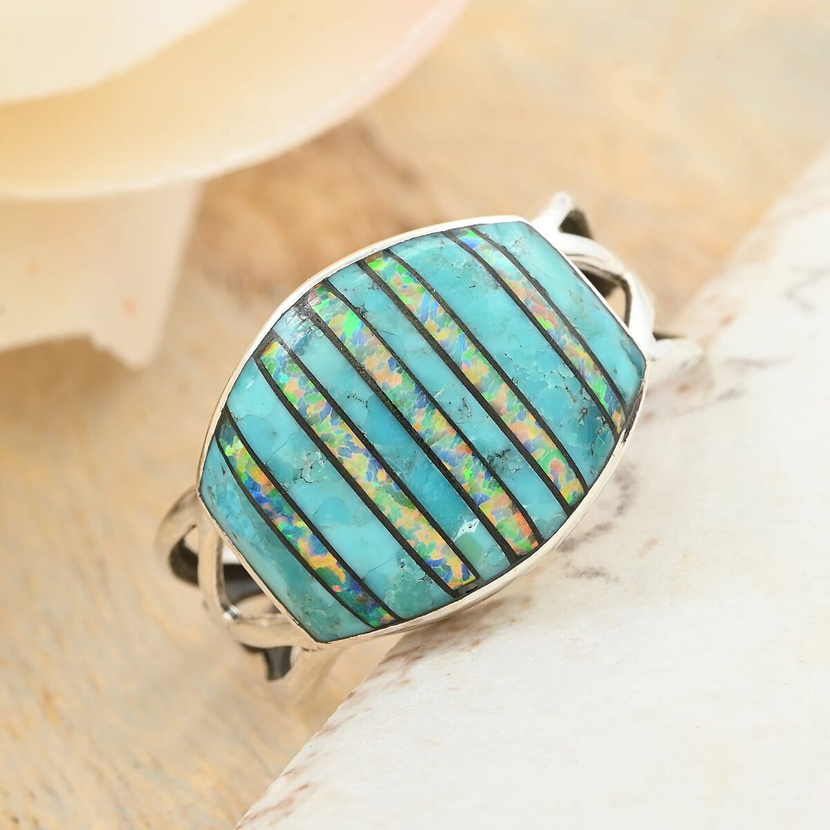 Santa Fe Style Turquoise, Opal Ring in Sterling Silver (Size 7.0) 5.00 ctw image number 1