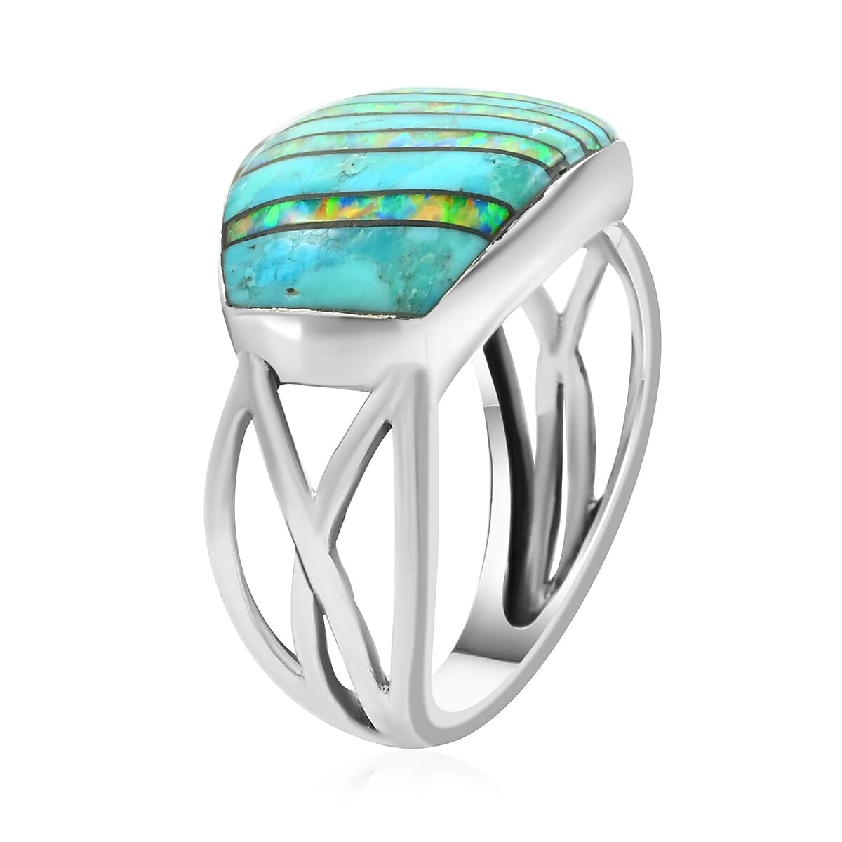 Santa Fe Style Turquoise, Opal Ring in Sterling Silver (Size 7.0) 5.00 ctw image number 3