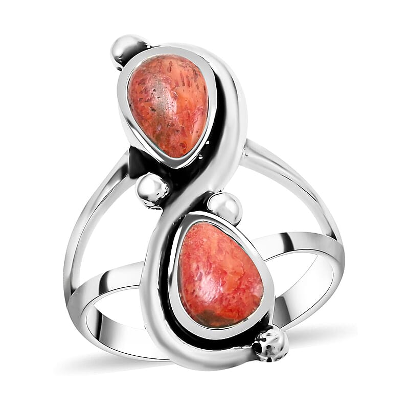 Santa Fe Style Red Coral Ring in Sterling Silver (Size 10.0)
