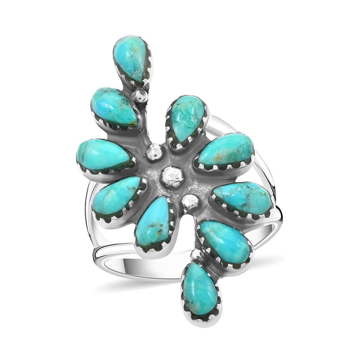 Santa Fe Style Turquoise Ring in Sterling Silver (Size 9.0) 6.00 ctw image number 0