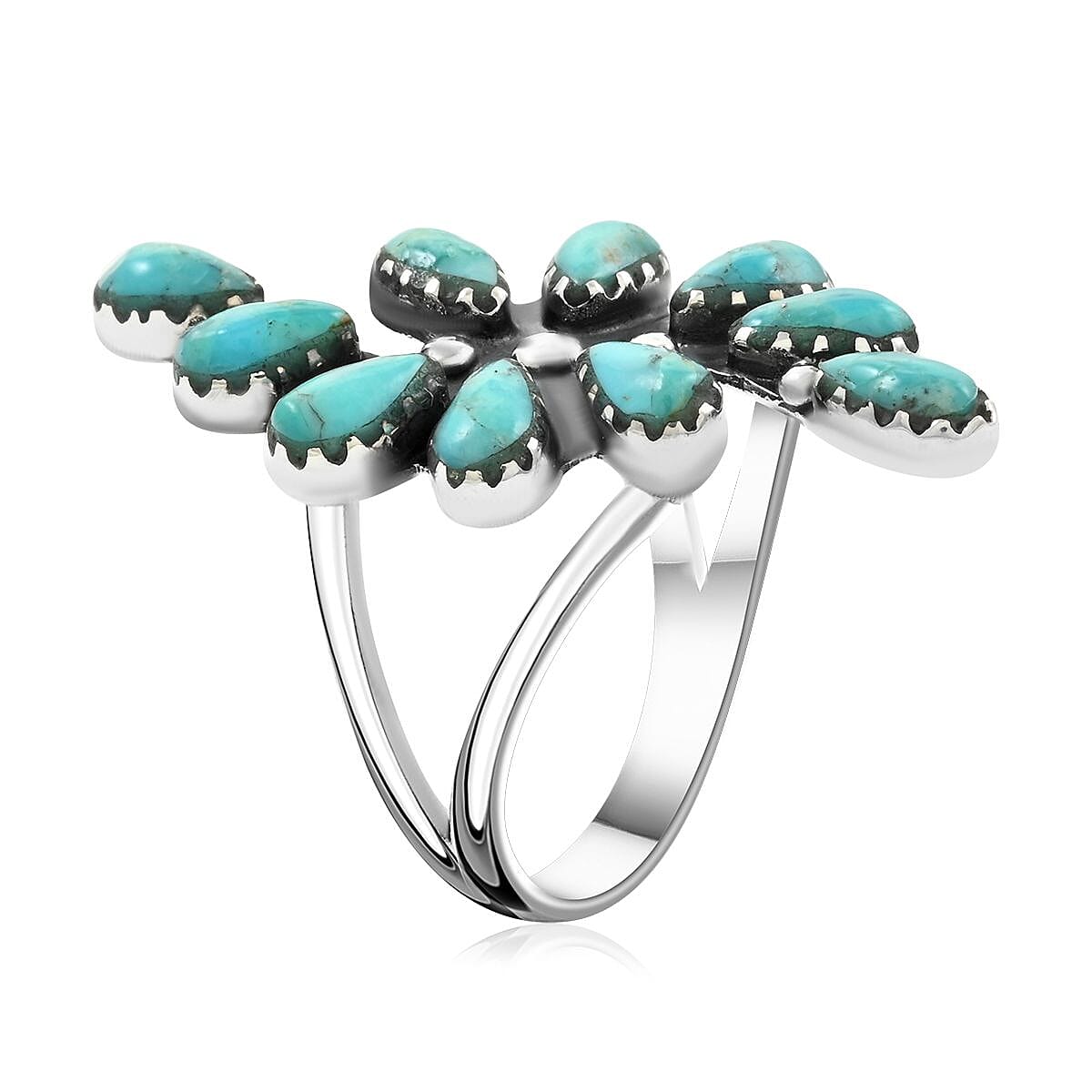 Santa Fe Style Turquoise Ring in Sterling Silver (Size 9.0) 6.00 ctw image number 3
