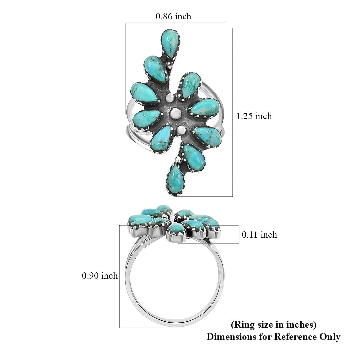 Santa Fe Style Turquoise Ring in Sterling Silver (Size 9.0) 6.00 ctw image number 4