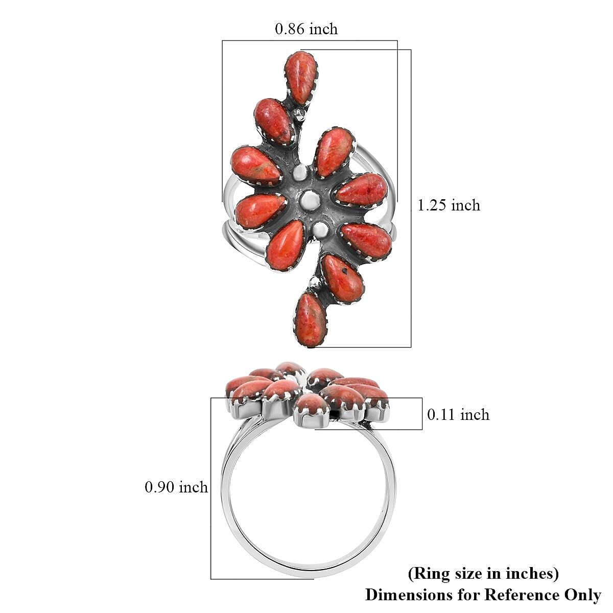 Santa Fe Style Red Coral Ring in Sterling Silver (Size 10.0) 5.50 ctw image number 4