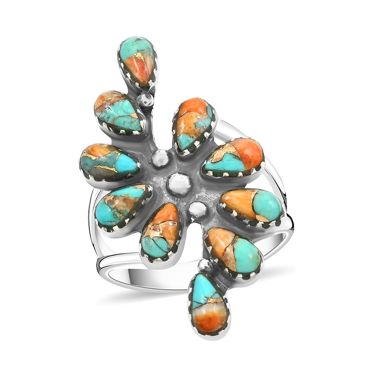 Buy Santa Fe Style Spiny Turquoise Ring in Sterling Silver (Size 8.0) 5 ...