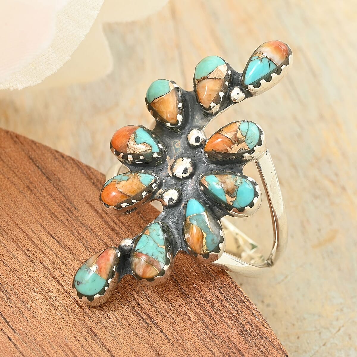 Buy Santa Fe Style Spiny Turquoise Ring in Sterling Silver (Size 8.0) 5 ...
