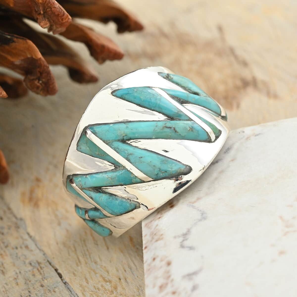 Santa Fe Style Turquoise Ring in Sterling Silver 2.30 ctw image number 1