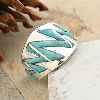Santa Fe Style Turquoise Ring in Sterling Silver (Size 10.0) 2.30 ctw