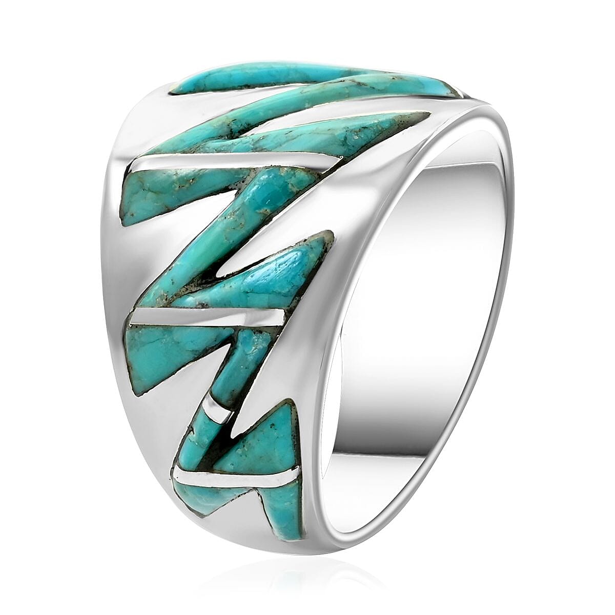 Santa Fe Style Turquoise Ring in Sterling Silver (Size 10.0) 2.30 ctw