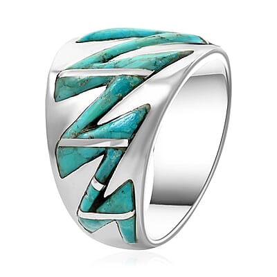 Santa Fe Style Turquoise Ring in Sterling Silver (Size 10.0) 2.30 ctw