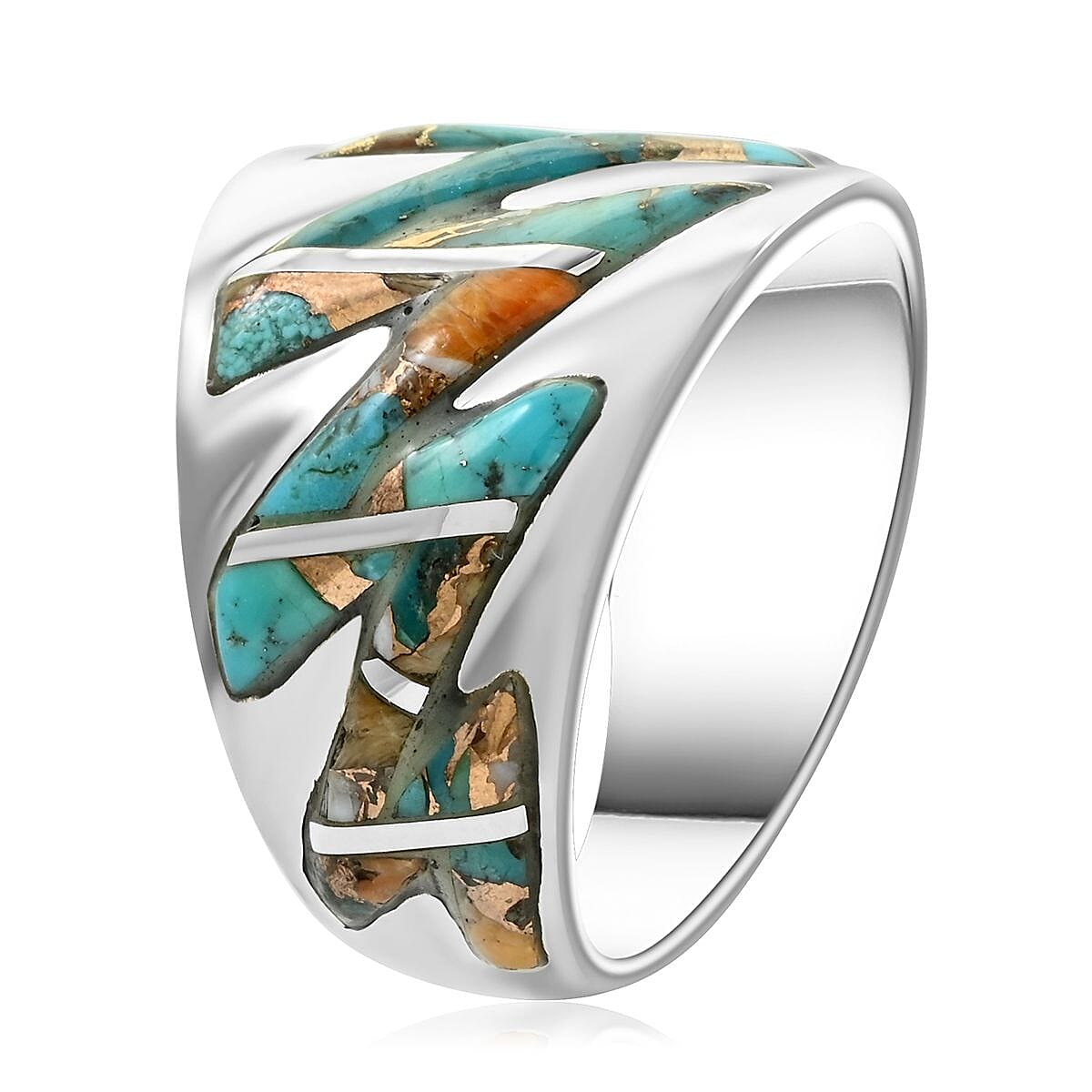 Buy Santa Fe Style Spiny Turquoise Ring in Sterling Silver (Size 10.0 ...