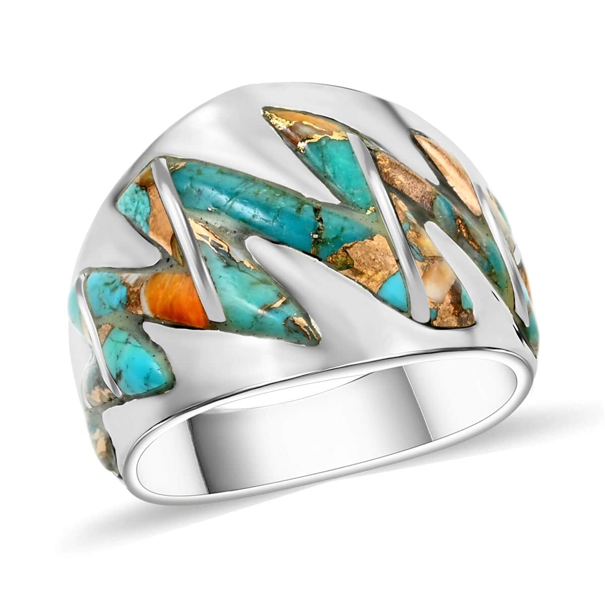 Santa Fe Style Spiny Turquoise Ring in Sterling Silver (Size 11.0) 2.10 ctw image number 0