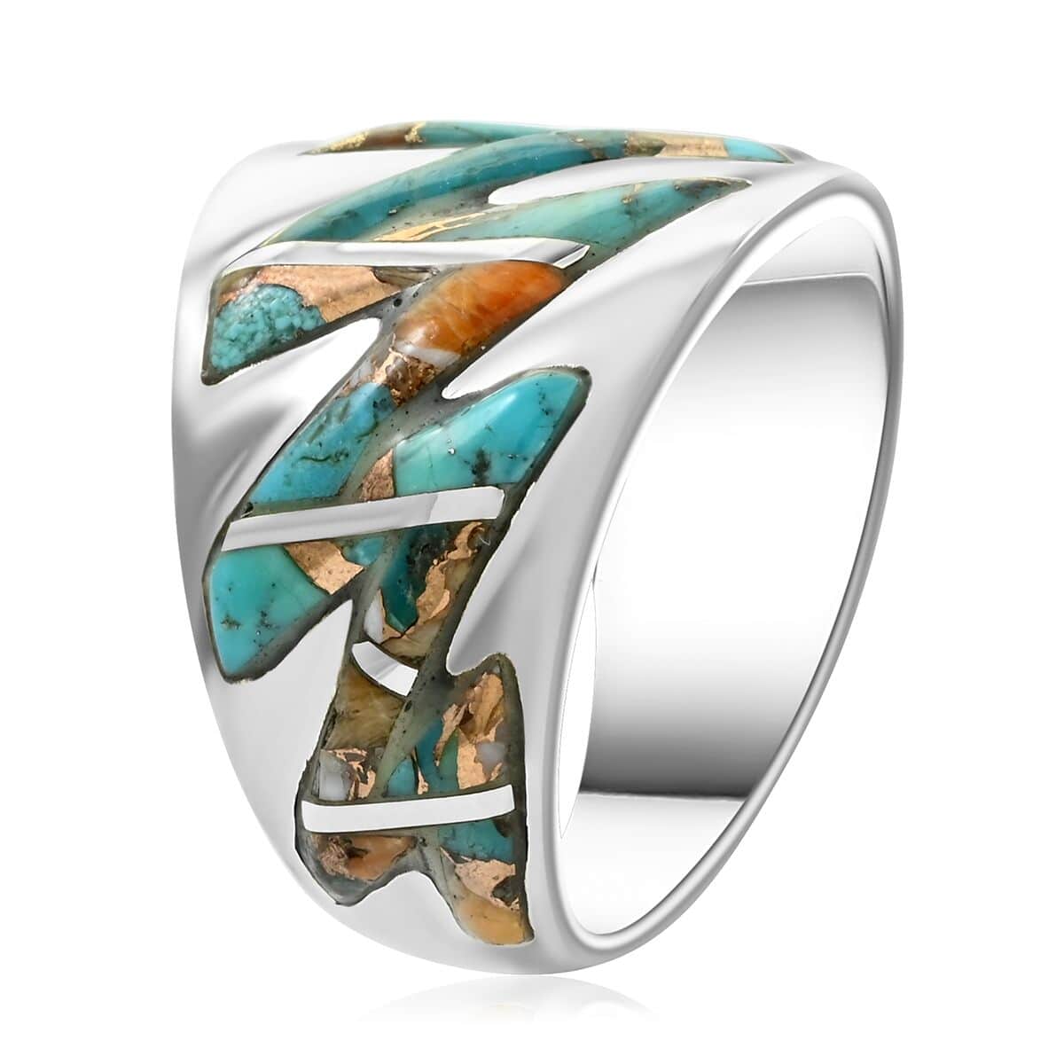 Santa Fe Style Spiny Turquoise Ring in Sterling Silver (Size 11.0) 2.10 ctw image number 3